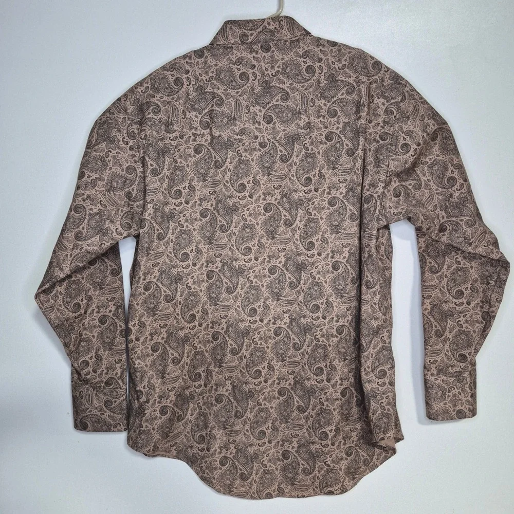 Ely Cattleman Western Shirt Mens XXL Tan Paisley Pearl Snap Long Sleeve Cotton - Picture 4 of 9
